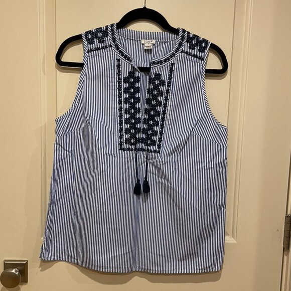 J.Crew Embroidered Striped Blouse - Picture 1 of 4